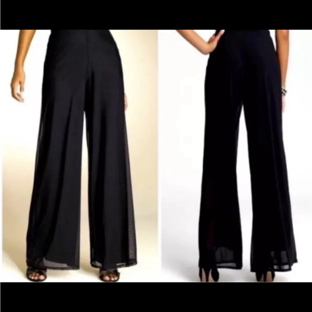 Tadashi Shoji Chiffon Overlay Formal Dressy Pant 731195 Black Wide‎ Leg Size M